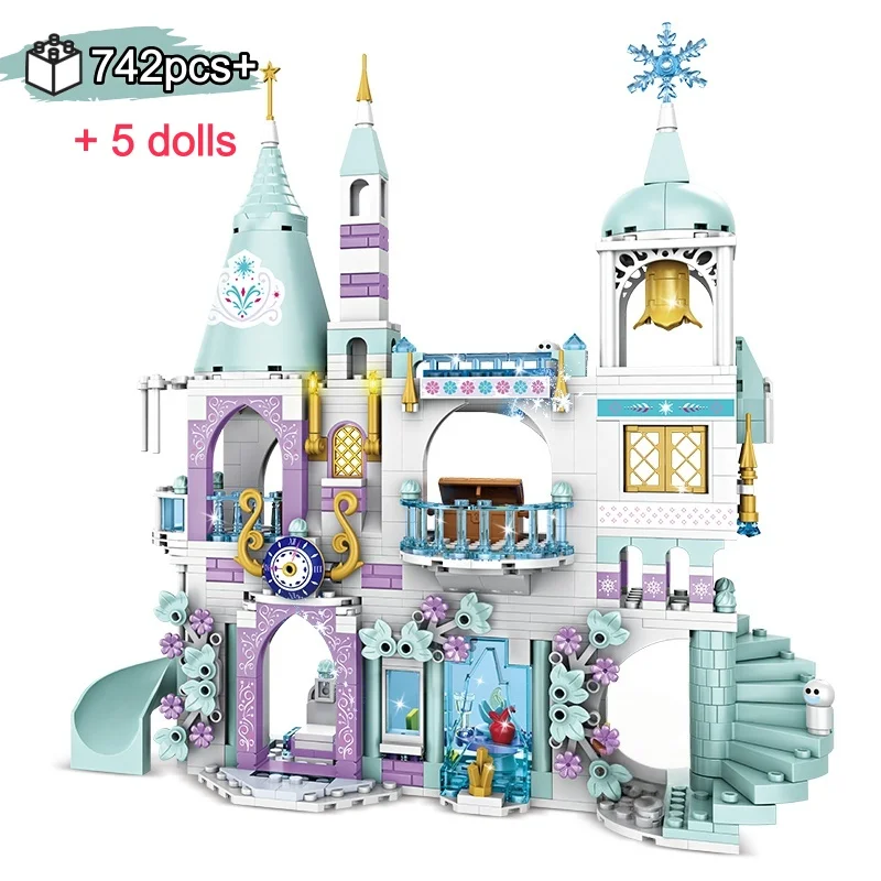 DIY 크리 에이 티브 아이스 캐슬 놀이터 하우스 하우스 캐리지 빌딩 블록 키트 클래식 모델 어린이 장난감 어린이 선물 742pcs