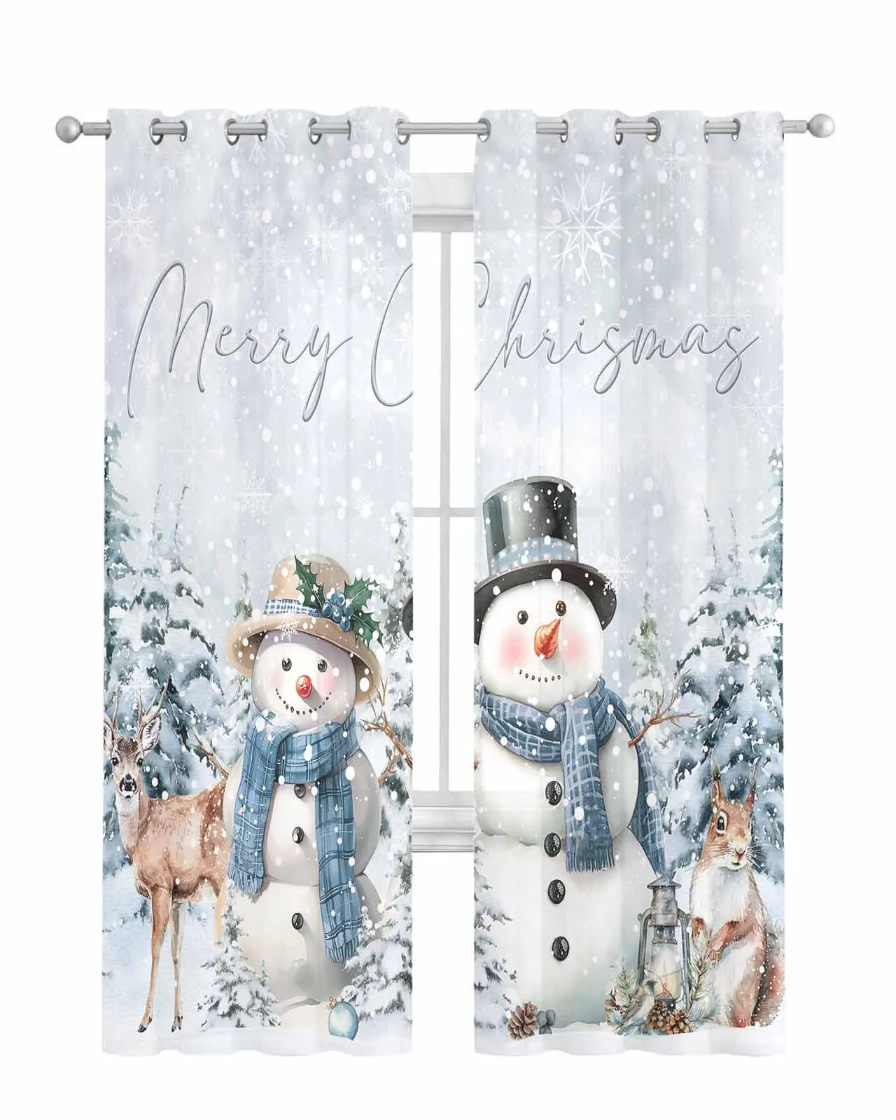 Christmas Snowman Tree Elk Squirrel Curtain Tulle Curtains For Living Room Kitchen Window Treatments Voile Curtains