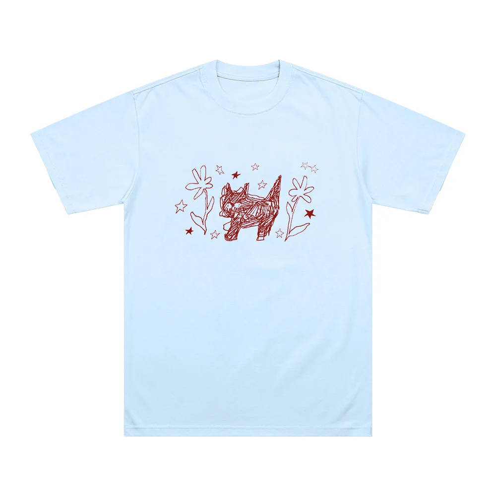 Футболка Beabadoobee SCRIBBLE CAT, летняя молодежная хлопковая свободная футболка с коротким рукавом, мужская футболка Y2k, винтажная, оверсайз, унисекс, высококачественная, комфортная футболка