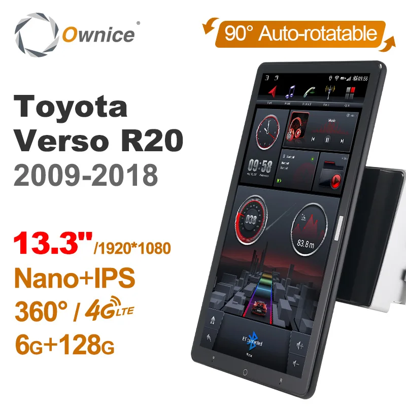 

13.3" Ownice 1Din Android 12.0 Car Radio 360 Panorama for Toyota Verso R20 2009-2018 Auto Audio SPDIF Rotatable 4G LTE NO DVD