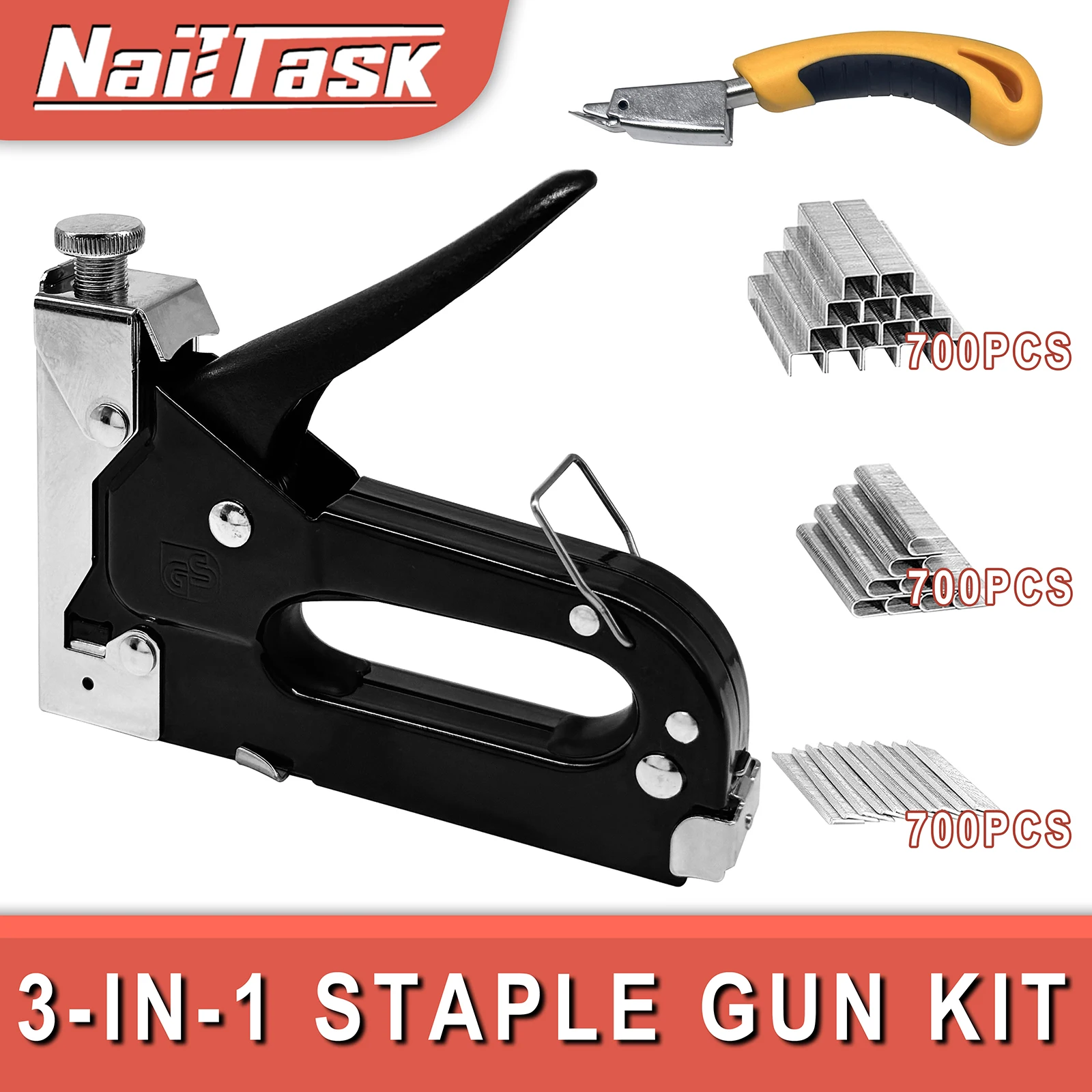

3-IN-1 Light Duty Nail Staple with 2100 Staples and Remover Tool Kit for Woodworking Upholstery Furniture Woodwork Carpentry