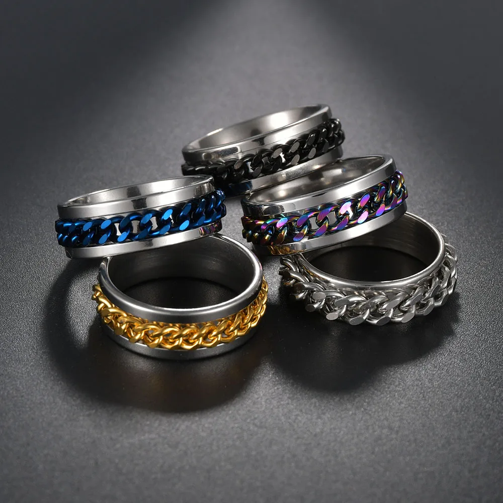

Fashion Women Chain Link Men's Rotatable Ring Stainless Steel Chain Link Men's Titanium Steel Corkscrew Ring Charm Jewelry Gifts
