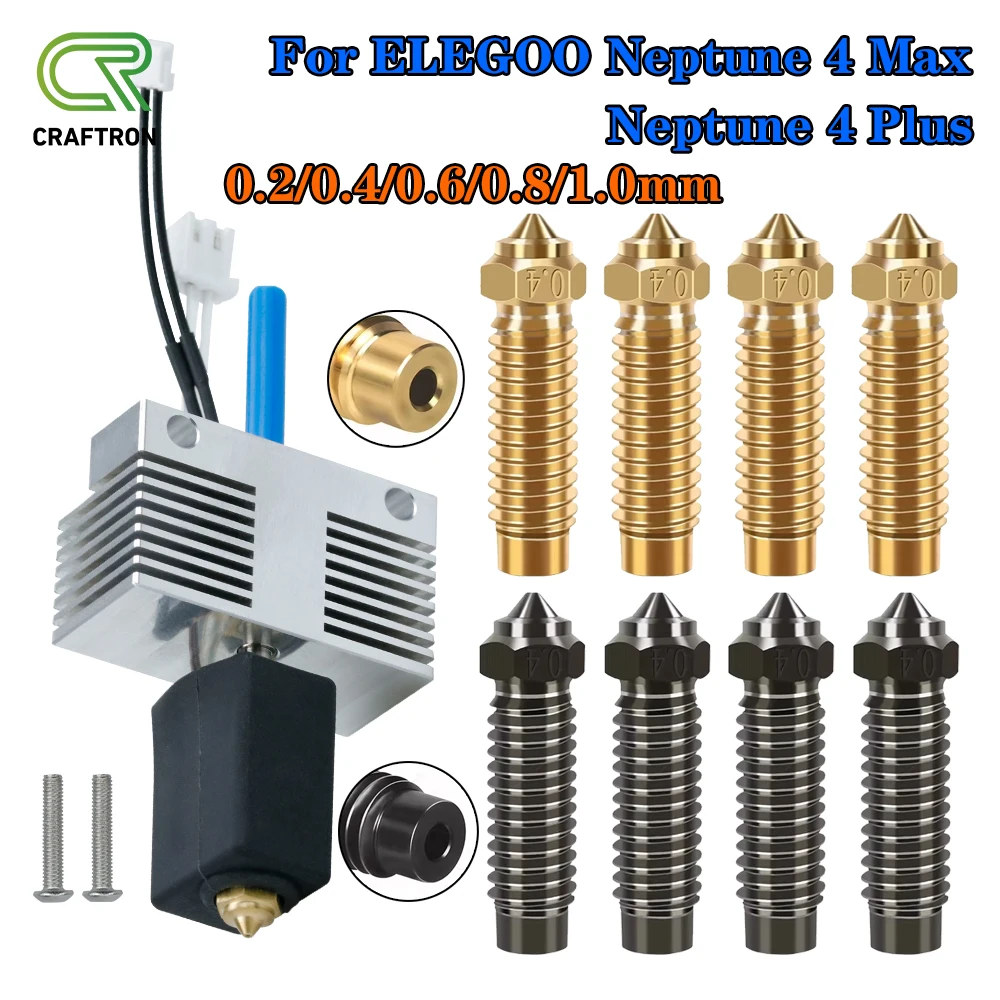 

For ELEGOO Neptune 4 Plus Max Hotend Kit Brass Hardened Steel Nozzle High Speed 3D Printer Accessories for Elegoo 4 Plus