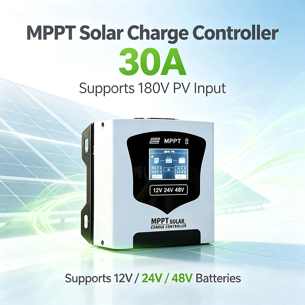 30A MPPT Solar Charge Controller 12V 24V 48V Universal Max PV 180Vdc Lifepo4 Lithium GELLead Acid for Home RV Boat Camp