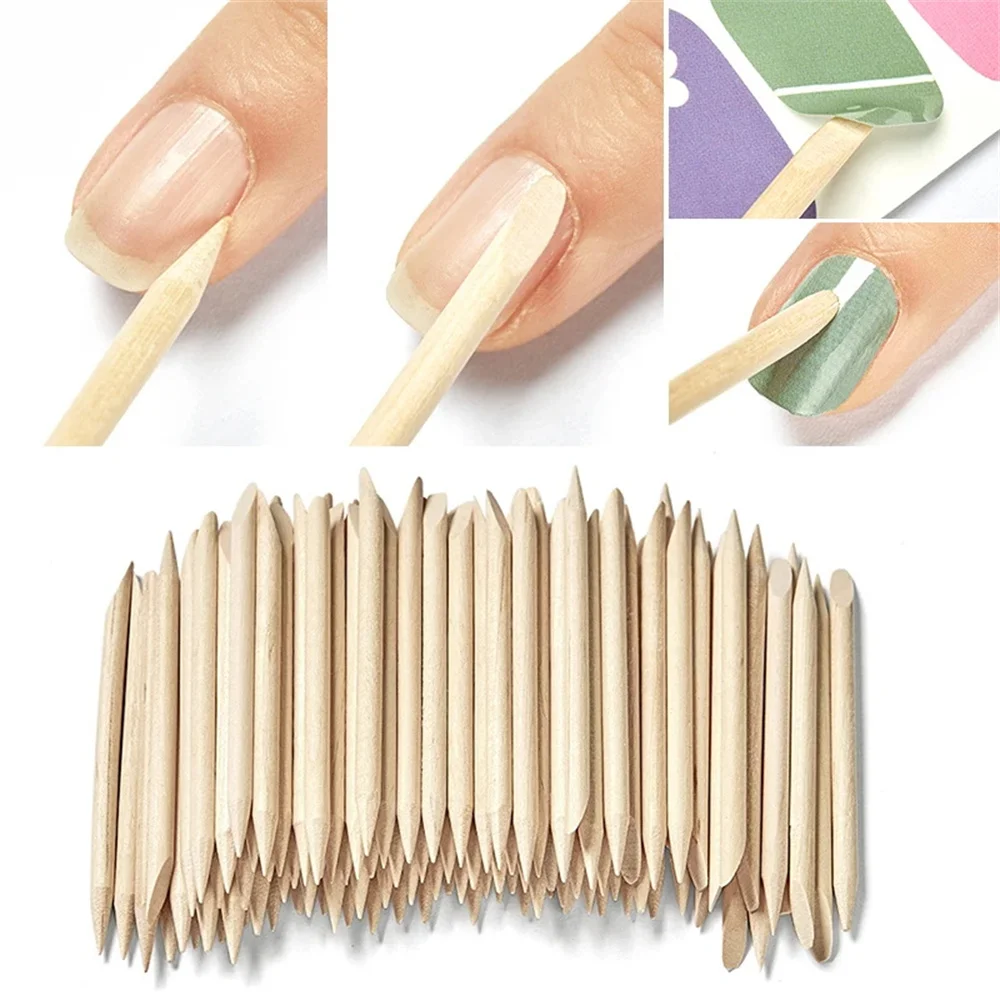 YIKOOLIN 100PCS Cuticle Pusher Remover Nail Art Tools Cuticle Pusher Cuticle Remove Tool Forks 4 Different Sizes Wood Sticks