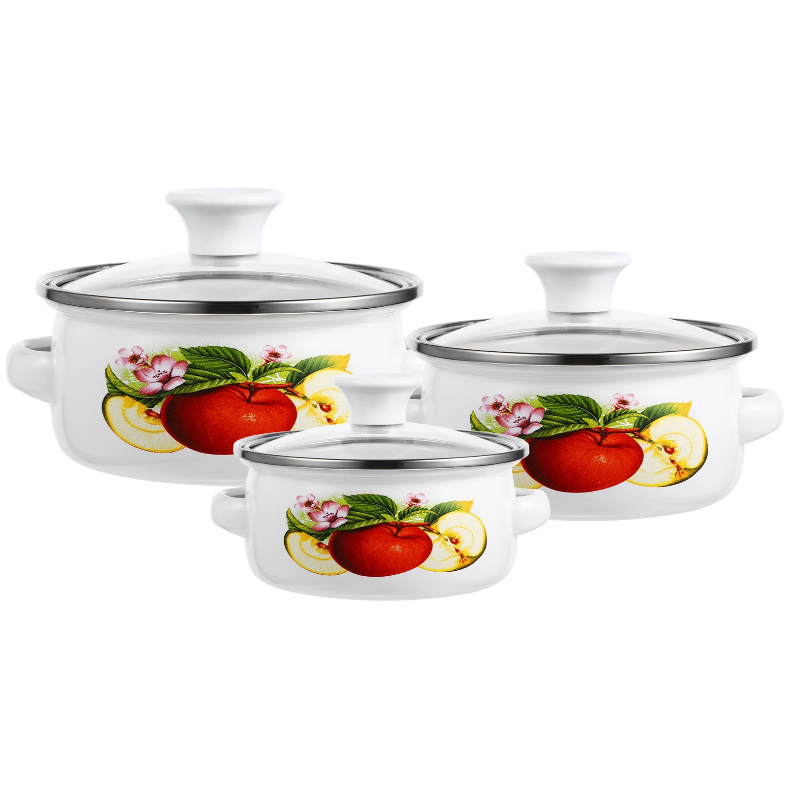 3 Pcs Small Enamel Pot Soup Little Flat Enamelware Pan with Handle Pans for Cooking