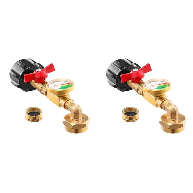B62B-2X QCC1 Propane Refill Elbow Adapter With Propane Tank Gauge,90 Degrees Propane Refill Adapter With ON-Off Control Valve