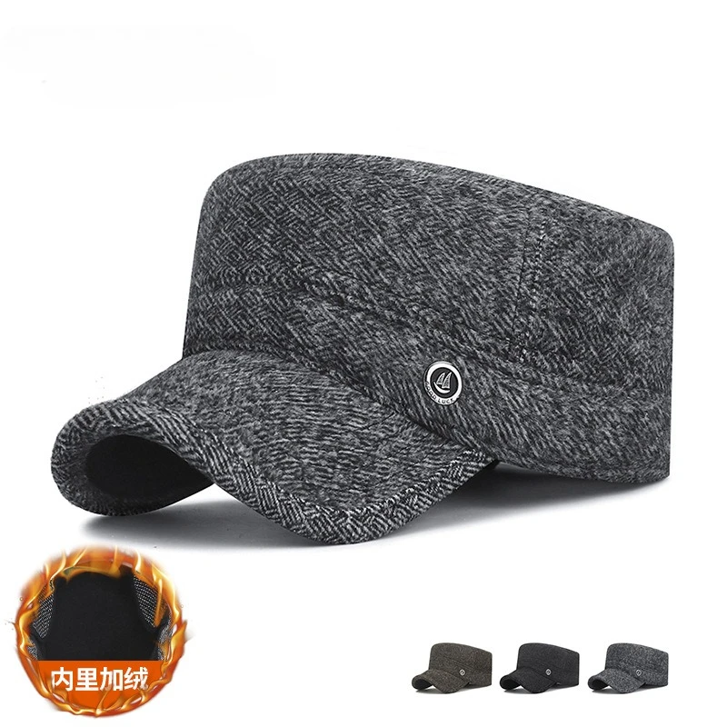 Winter New Men's Outdoor Cold Proof and Warm Duck Tongue Hat Thickened Ear Protection Flat Top Cotton Hat