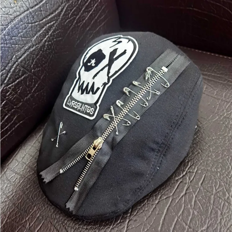 القبعات اليابانية خمر Y2k Harajuku ثقافة فرعية الشرير الجمجمة الرجعية الرسام القبعات الهيب هوب الرجال النساء الأحمر منقوشة القوطية قبعات الموضة