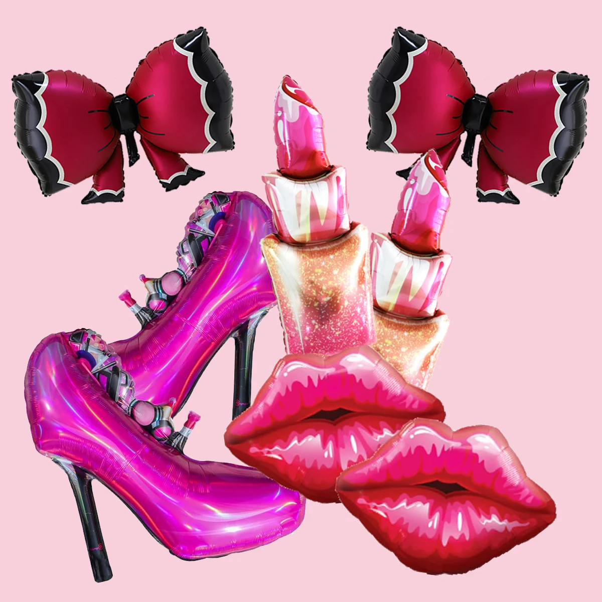 Big Pink High Heels Foil Balloon Lipstick Red Lips Balloons for Makeup Party Wedding Girl Birthday Party Baby Shower Decorations