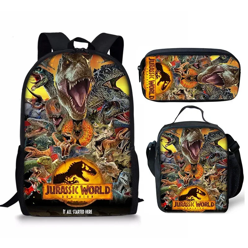 Jurassiced Worlds 3 Backpack Little TreasureMary Children's Cartoon Anime Backpack Shoulder Bag Pencil Case Cross Bag