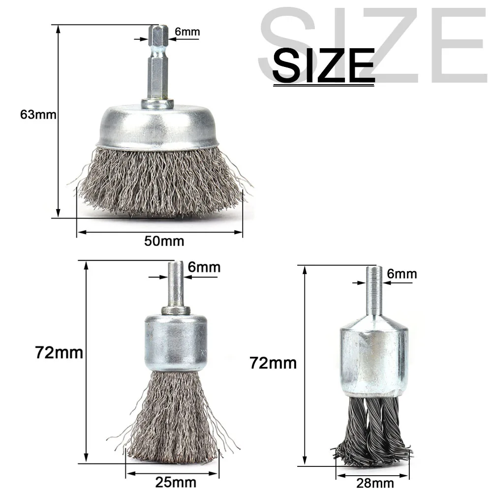 12Pcs Mix Stainless Steel Wire Wheel Brush Kit Polishing With 1/4\