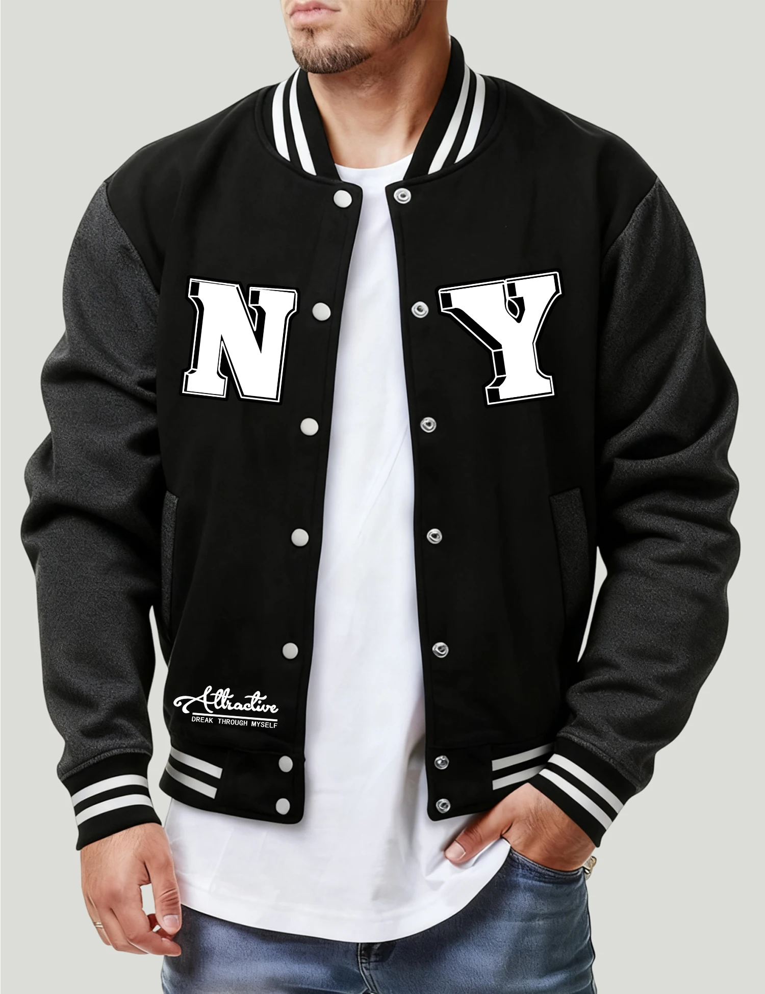 

Through Myself To New York Pattern Retro Streetwear Men Hip Hop Loose Clothing Casual Fleece Jacket Autumn Fashion Tops Unisex