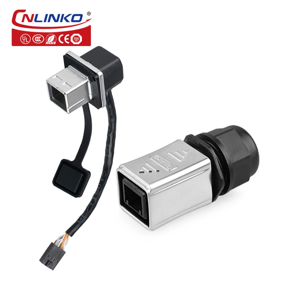Konektor wanita, IP67 Cat5 RJ45 tahan air plug ke RJ45