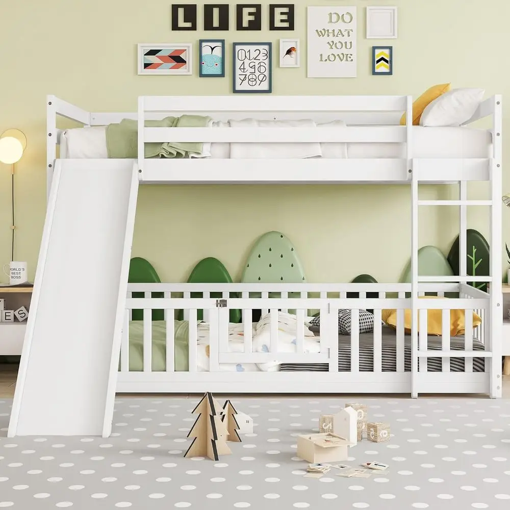 

Белые детские двухъярусные кровати с направляющими, съемными направляющими и лестницей — универсальные для мальчиков и девочек