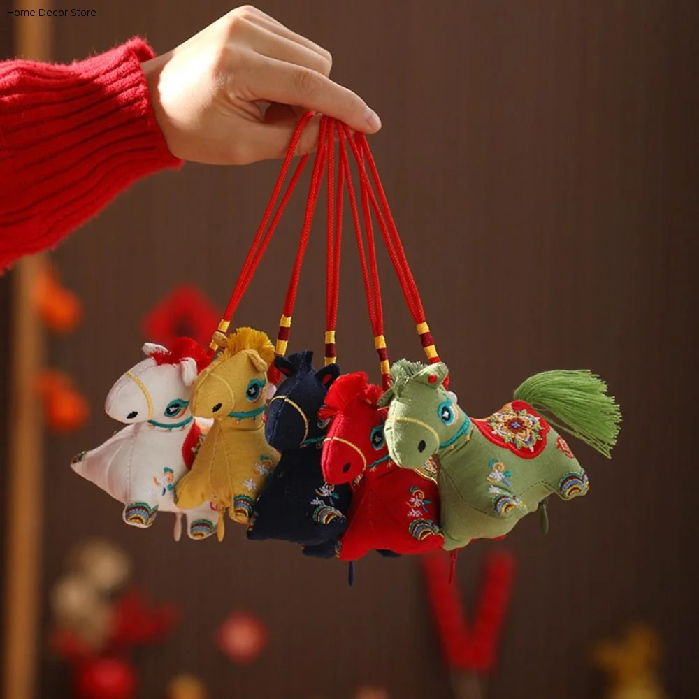 Red Embroidery Mascot Pony Pendant Horse Doll Embroidered Zodiac Horse Sachet Chinese Style Cartoon Pony Car Pendant Friend