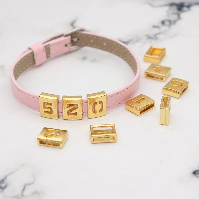 8mm Golden Hollow Slide Numbers Charms For Jewelry Making Women Bracelet Alphabet A-Z Pet Collar Necklace DIY Accessories Gift