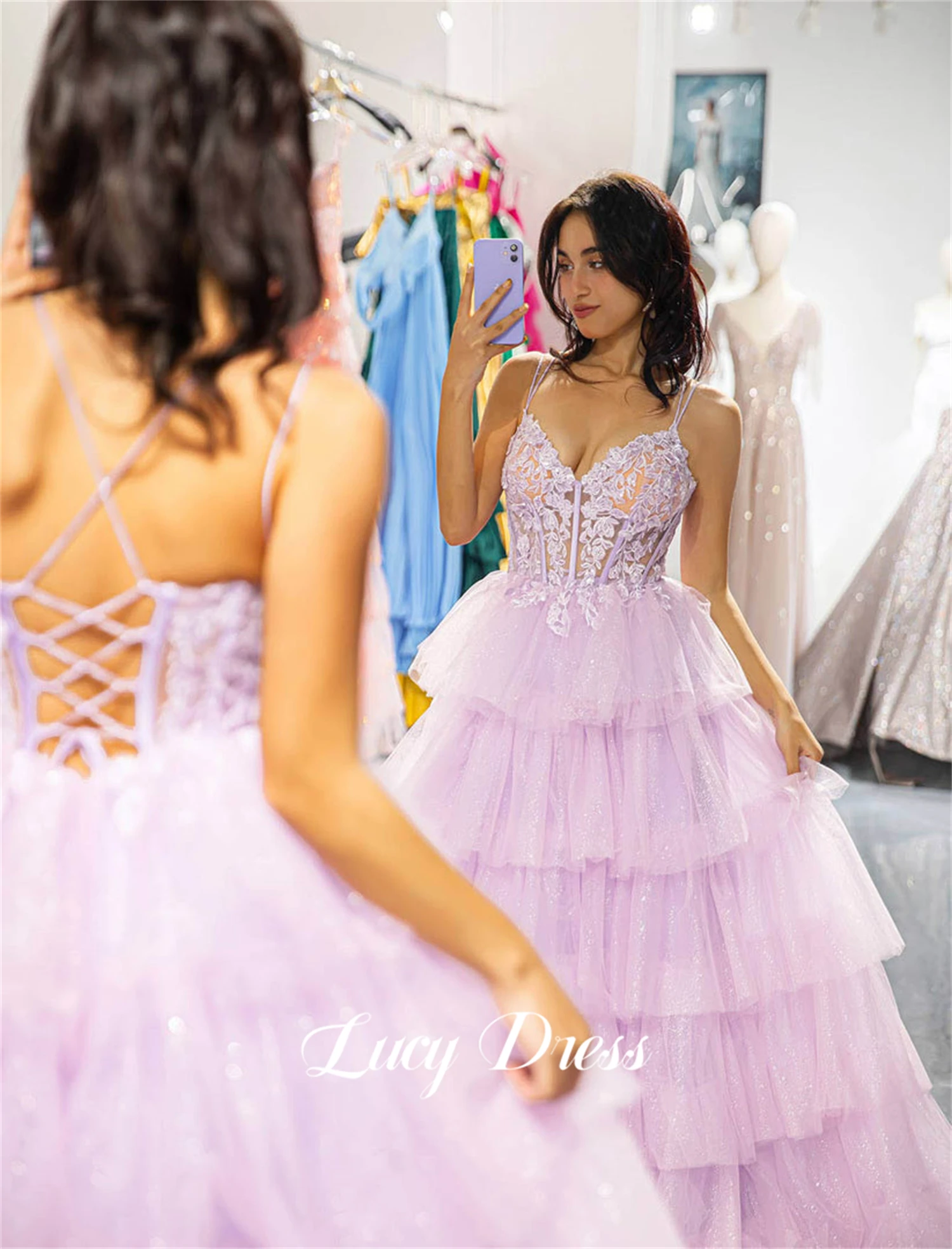 Lucy Customized Mesh Party Dress Evening Graduation Gown Fluffy Purple Birthday Bespoke Occasion Dresses for Special Occasions