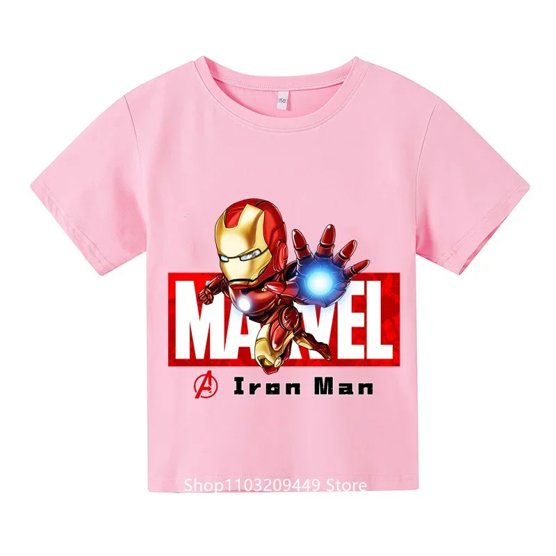 Camiseta de manga corta para niños y niñas, camisa de superhéroe de Iron Man, moda de verano, 2024