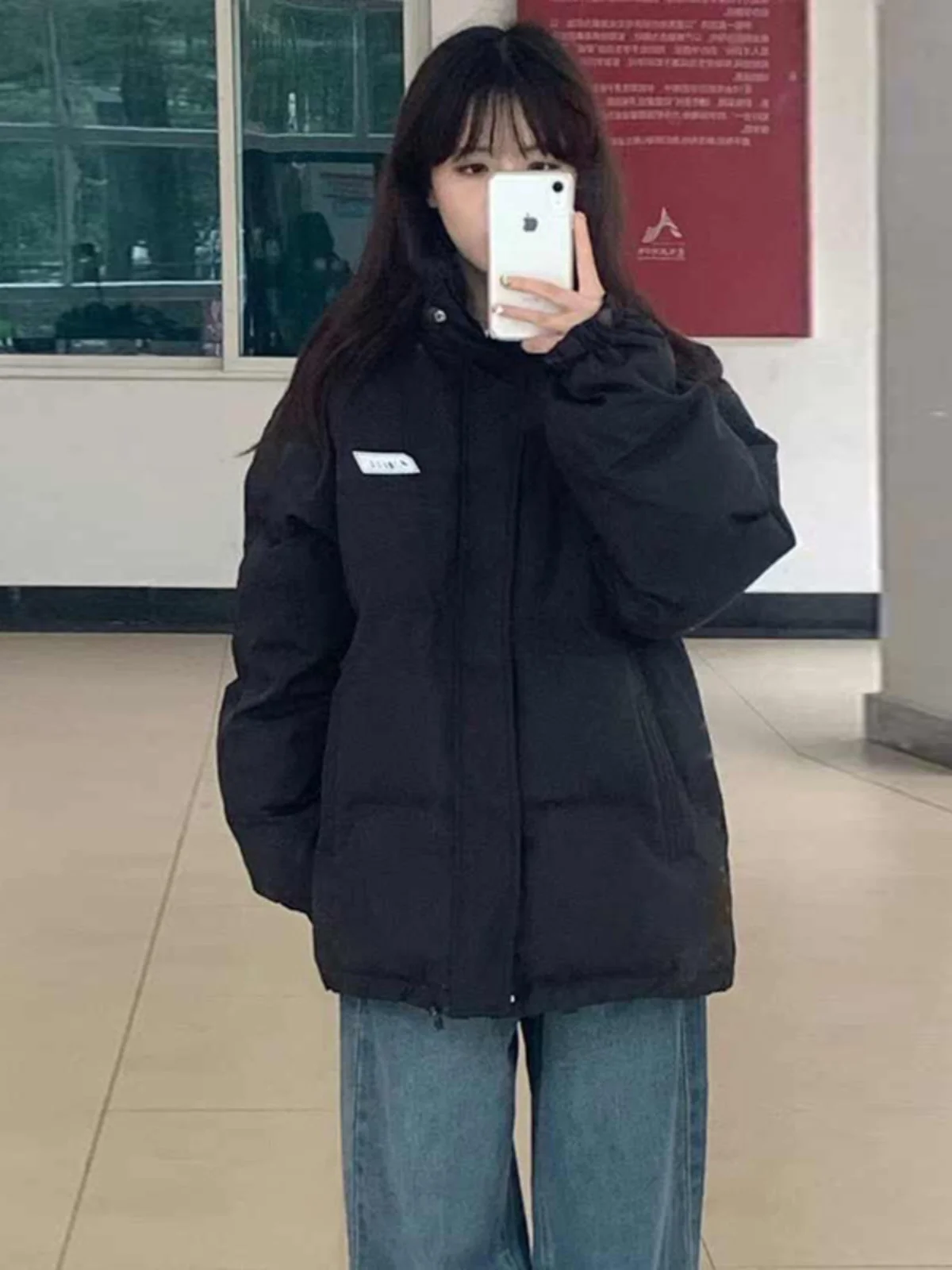 Bla down Jaet Women's 2024 New Sle Loose Student Cotton Coat Winter Clothes Bread Sle Coat Korean Version Straight Tube