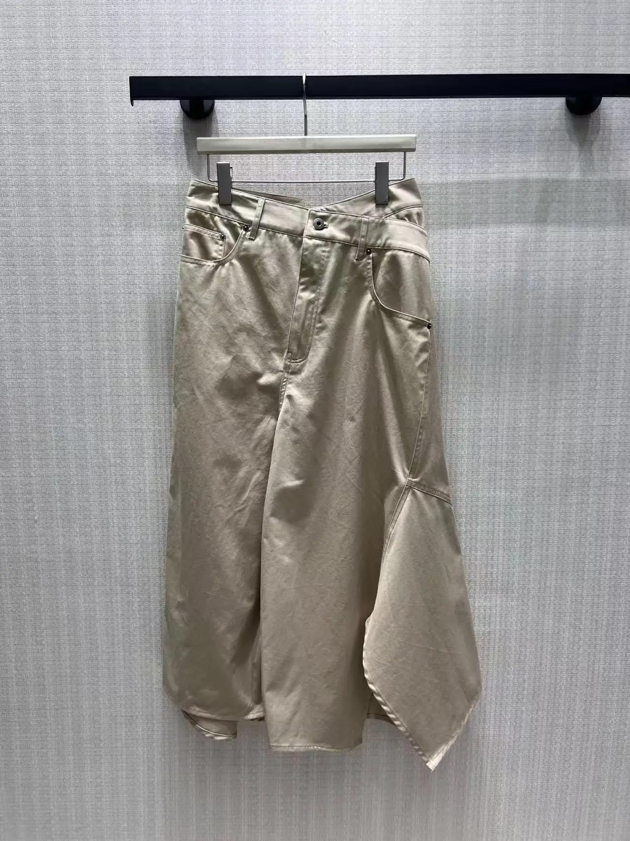 2026 Women Khaki Asymmetric Midi Skirt, Structured Cargo Pocket Skirt, Retro Casual Summer Skirt