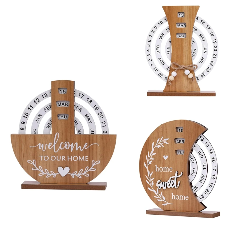 Wooden Calendar Home Porch Decoration Office Desktop Decoration Manual Rotating Desk Calendar Sweet House Durable Easy Install