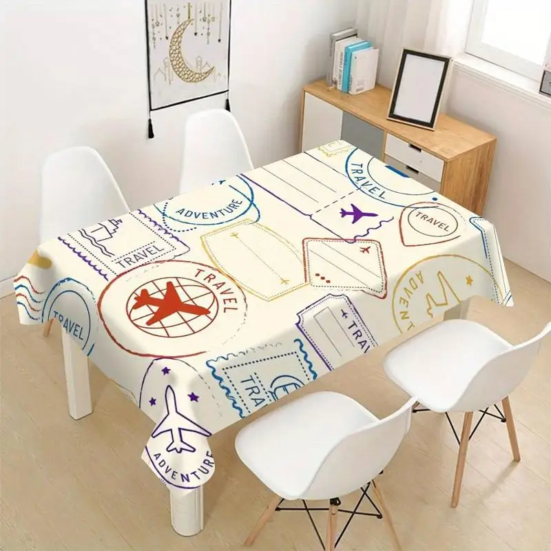 One vintage travel-themed tablecloth with a flight ticket pattern design, suitable for parties - easy to cleanzyc