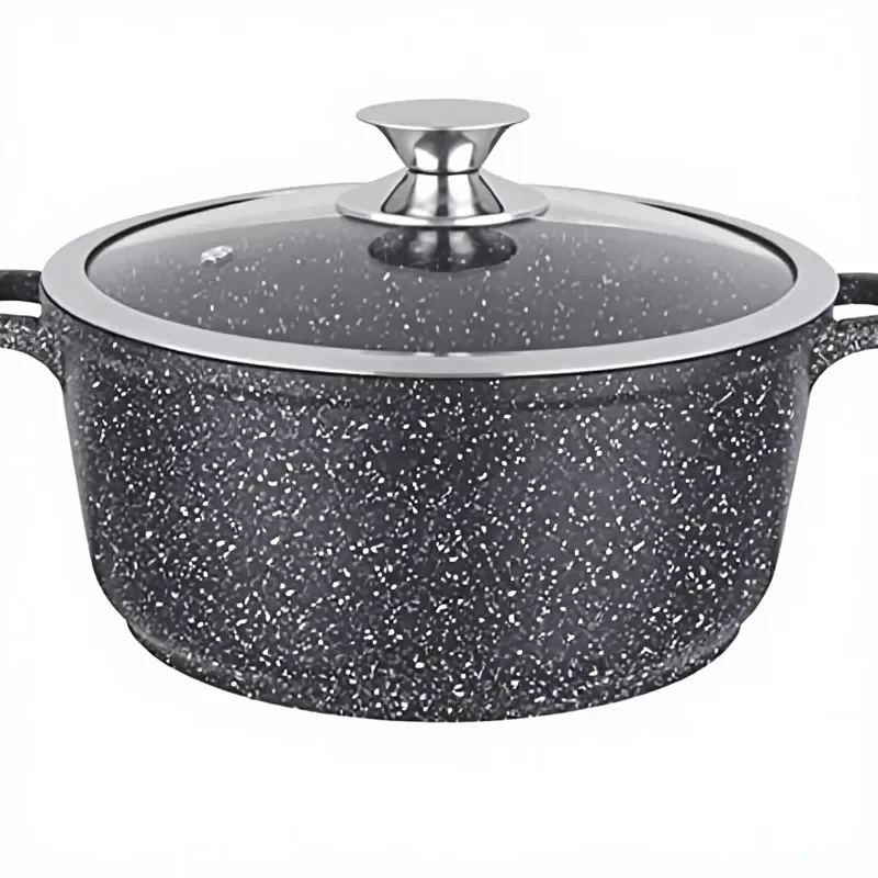 16cm Cast Aluminum Casserole Dish with Stone Coating Glass Lid and Silicone Handle Suitable for All Stoves Including