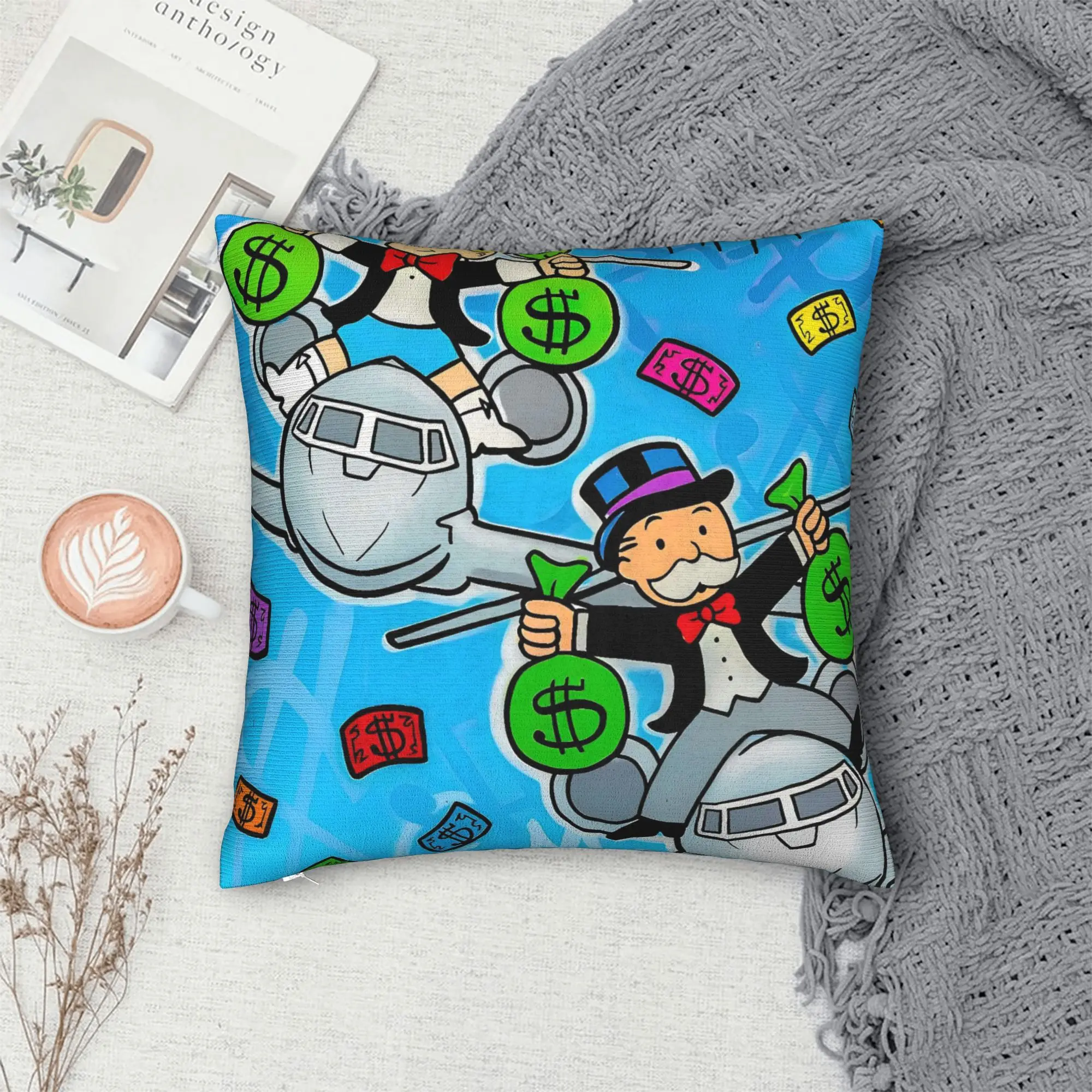 Monopolys Money Dance Pillowcases  Kawaii Pillow Case For Living Room Bed Chair Graphic Pillow Cover