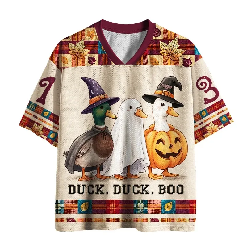 Funny Duck Duck Boo Halloween Unisex Short Sleeve Tee Fall Plaid Autumn Tee For Halloween Party Thanksgiving Casual Daily Wear