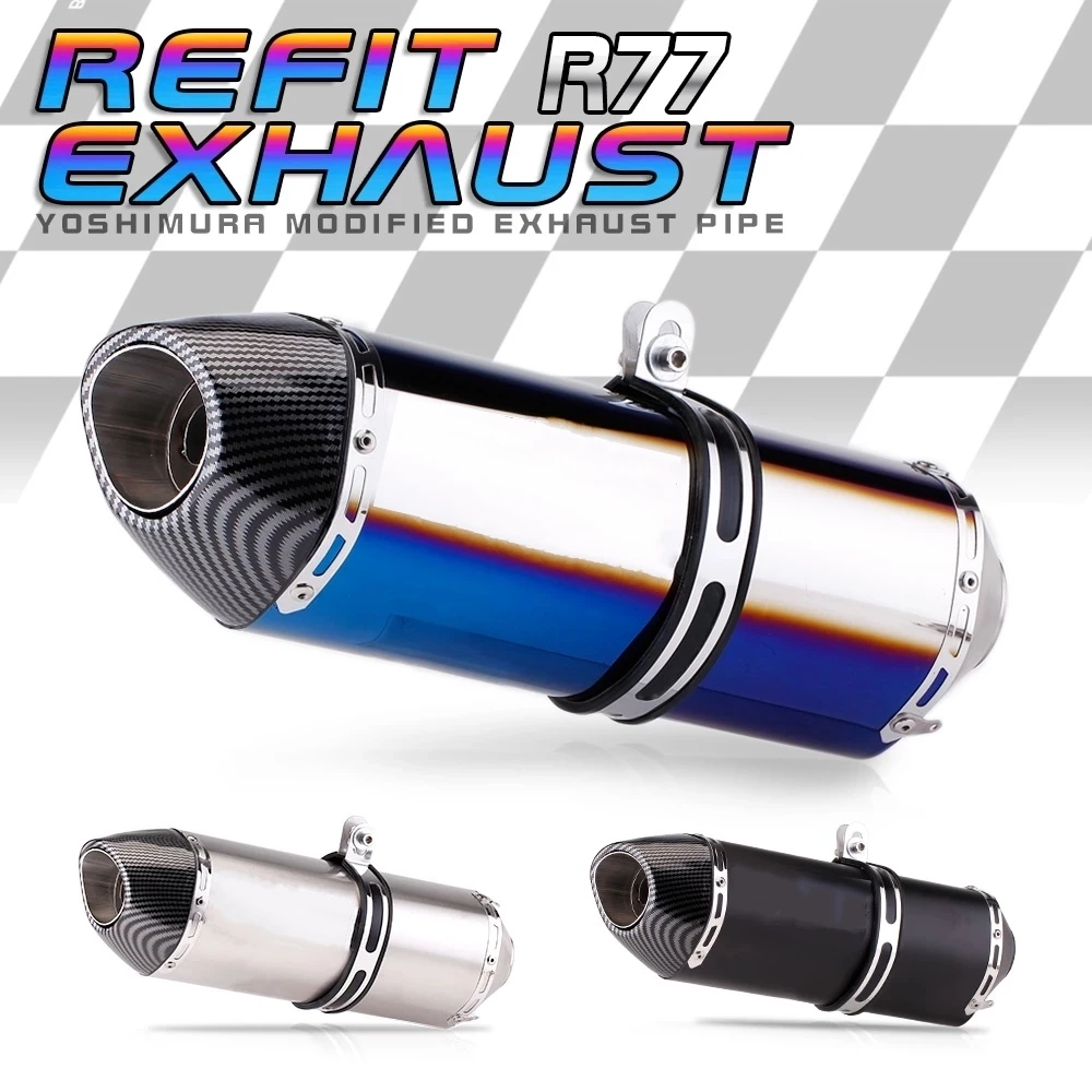 51mm universal motorcycle r77 exhaust pipe muffler with db killer for honda pcx 125 150 c650gt tmx530 cb500