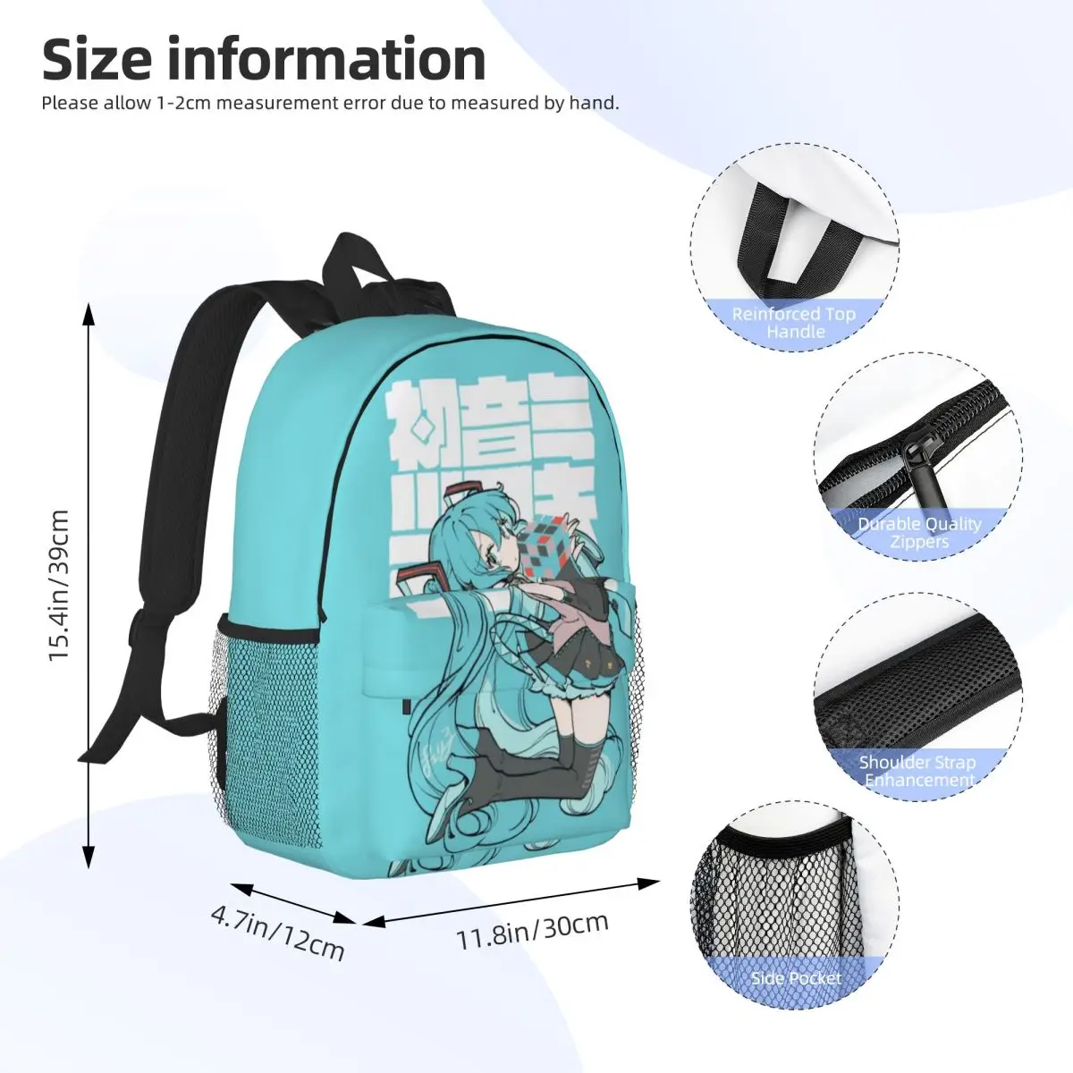 Hatsune Miku-mochila duradera de 15 pulgadas, diseño ergonómico ligero para mayor comodidad y comodidad