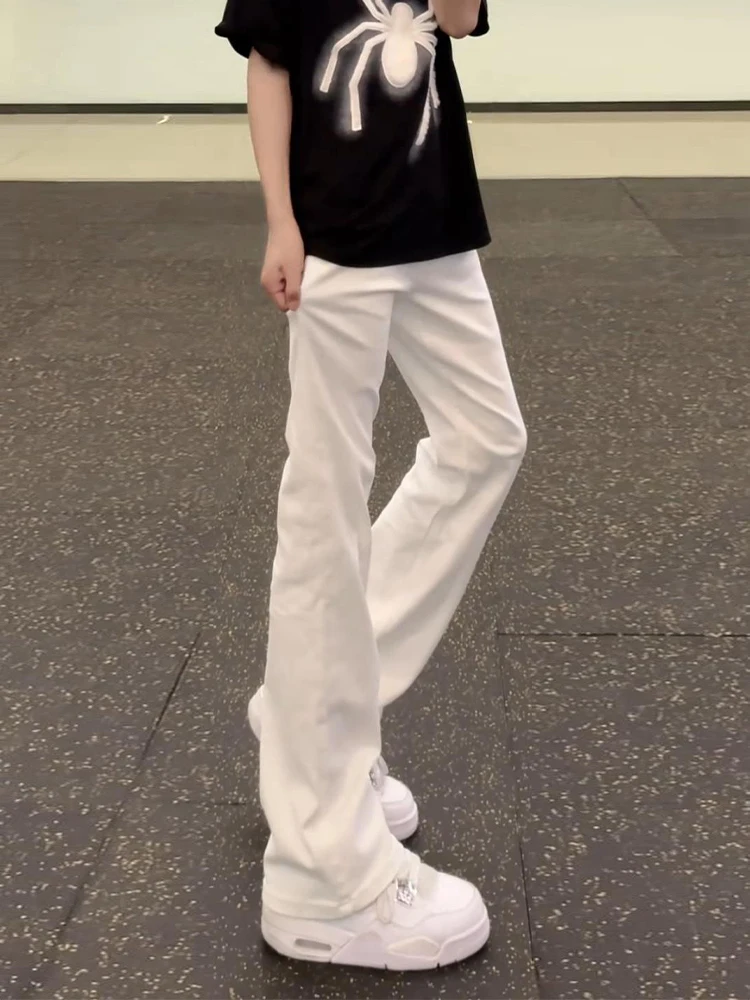 

Мужские джинсы American High Street Vibe, белые, прямые, слегка расклешенные, летние, из денима, со средней/высокой талией, повседневные