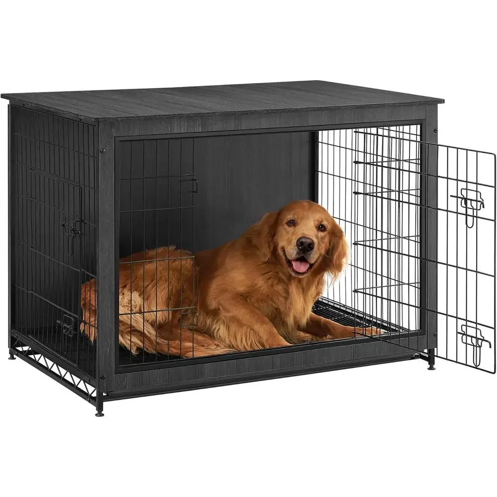 

Large Indoor Dog Crate Furniture, XL Wood Pet Kennel with Removable Tray, Suitable for Dogs up to 80 lbs, Double-Door Design, Bl