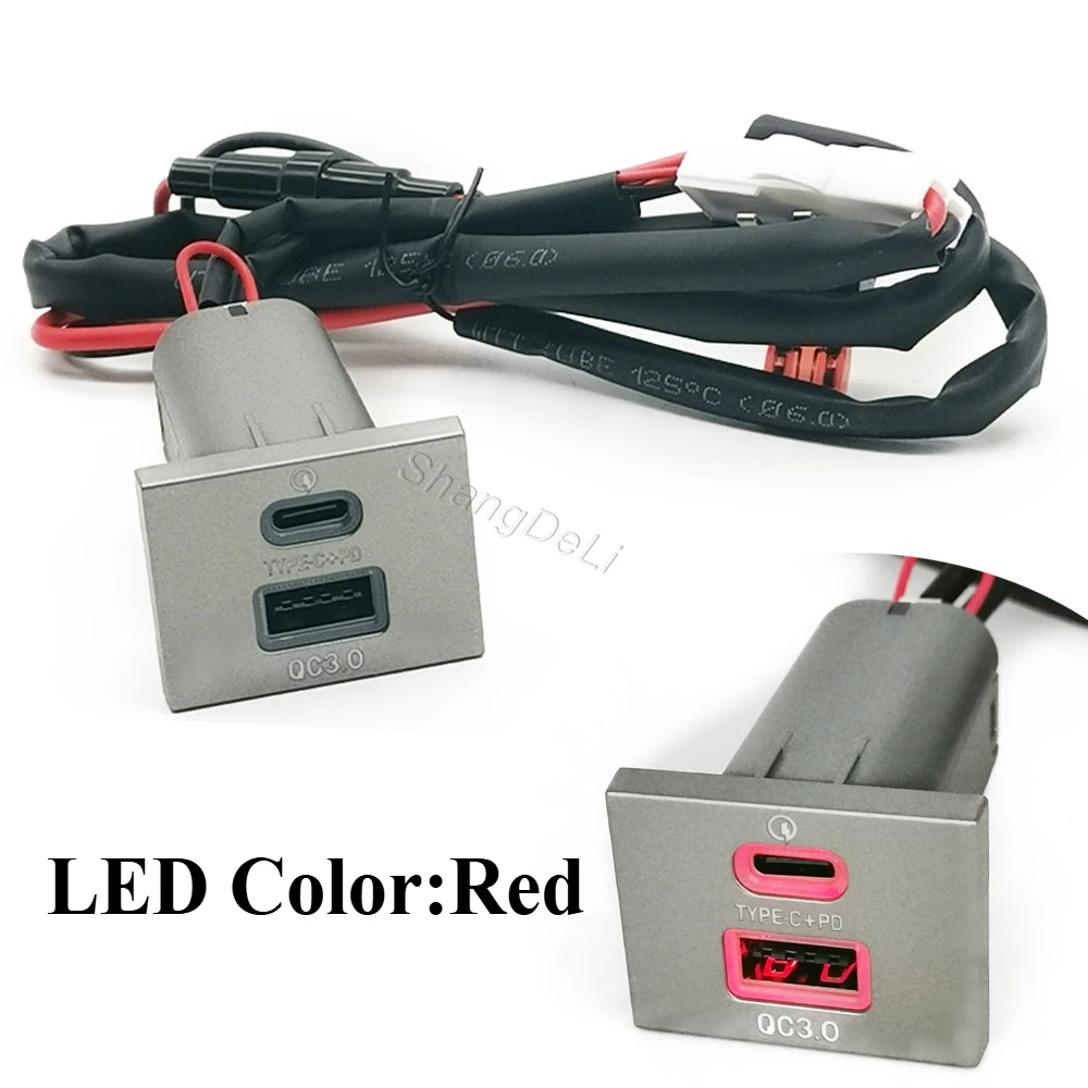 12V/24V Silver Car QC3.0 Type C PD USB Dual Outlet Car Charger Socket Fit For Ford Focus 2 Mk2 2009-2011