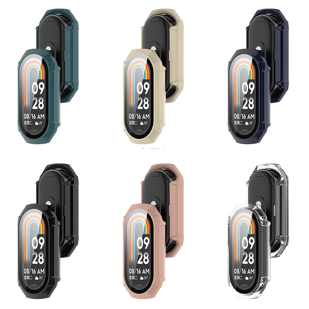 PC+Tempered Glass Protective Case for Xiaomi Mi Band 8 Full Screen Protector Shell Bumper Cover