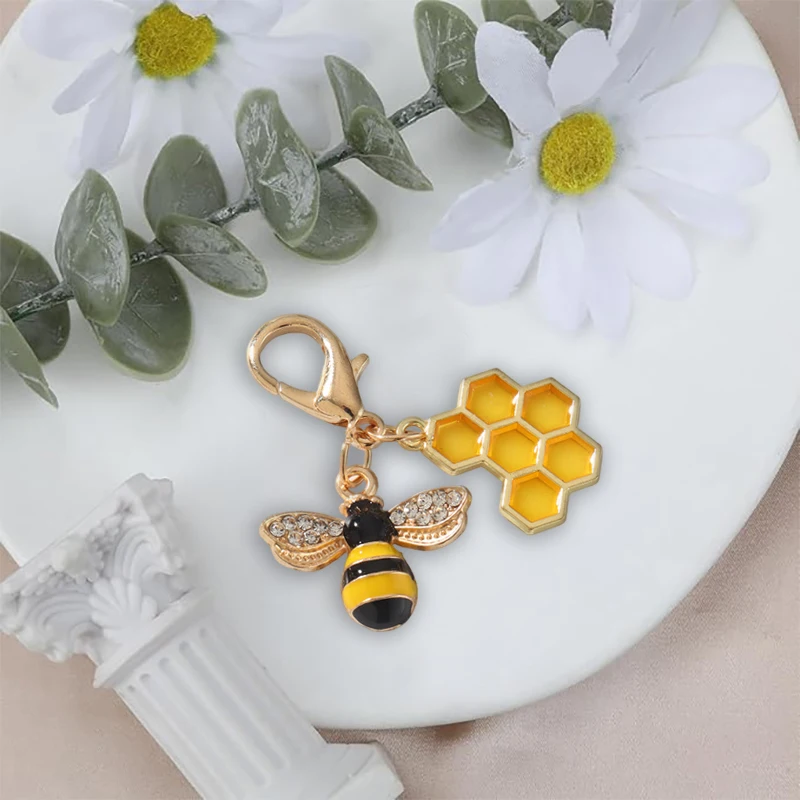 Cute Keychain Bee Honeycomb Heart Flower, Gift for Her