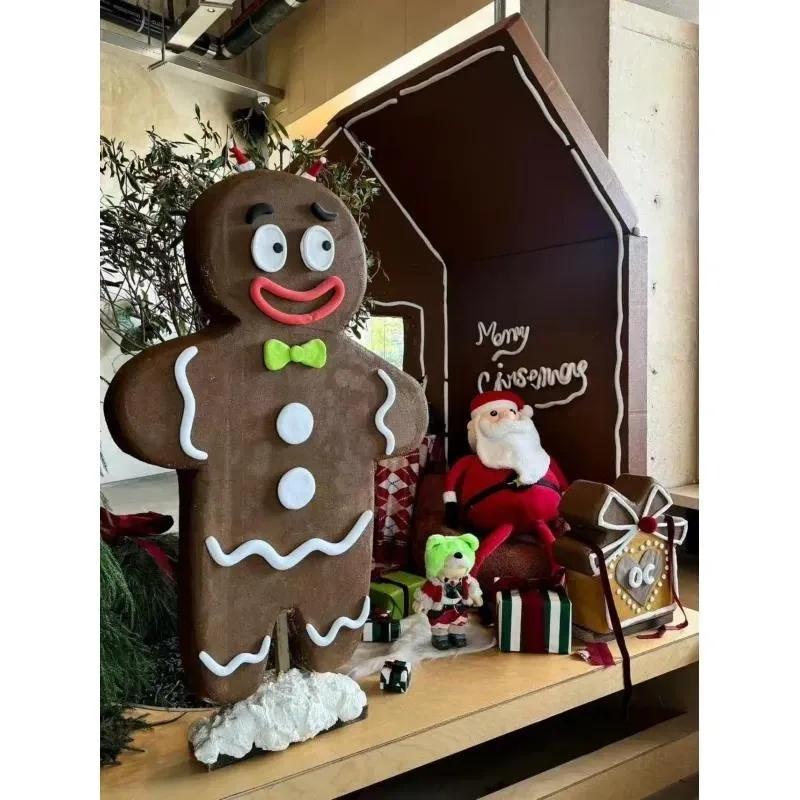 For Christmas Foam Snowman Gingerbread Man Elk Santa Claus Fiberglass Sculpture Winter Holiday Igloo Decorative Statue