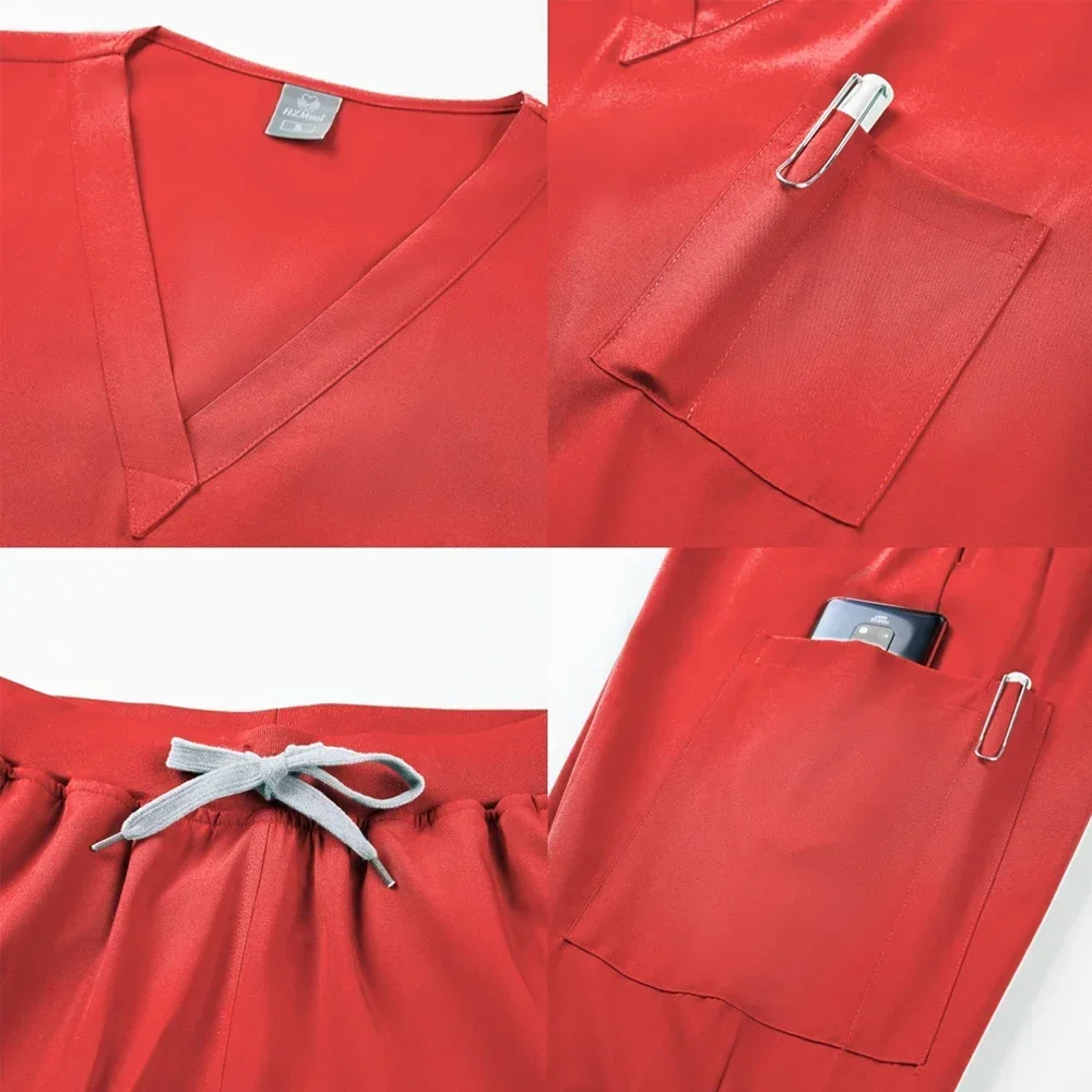 زي طبي بأكمام قصيرة للنساء ، فساتين جراحية للمستشفيات ، طقم توبات وبانت ، ملحقات تمريض ، ملابس أطباء ، ملابس عمل