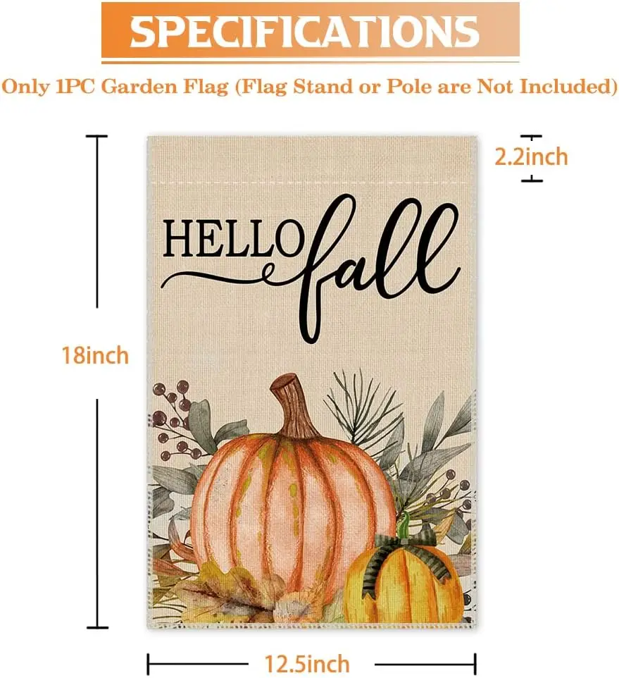 Hafhue Hello Fall Pumpkin Maple Leaf Cute Garden Flag, 12 x 18 Inch Double Sided Holiday Yard Outdoor Farmhouse Decoration Flag,