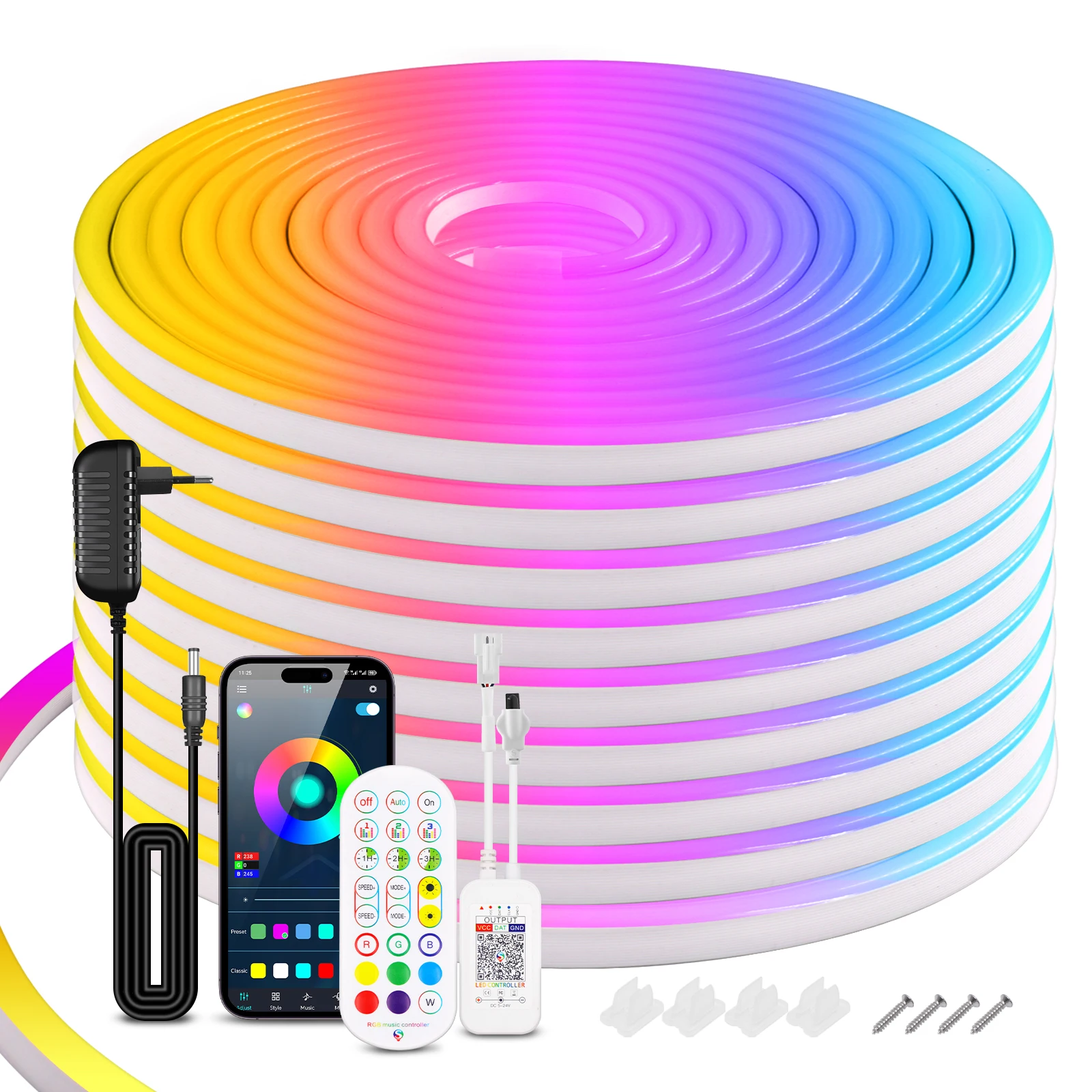 Bluetooth RGB Neon Strip 5V WS2812B Full Color Neon Light 7X13MM IP67 Waterproof Ribbon Tape Neon Sign DIY Home Decor Lighting