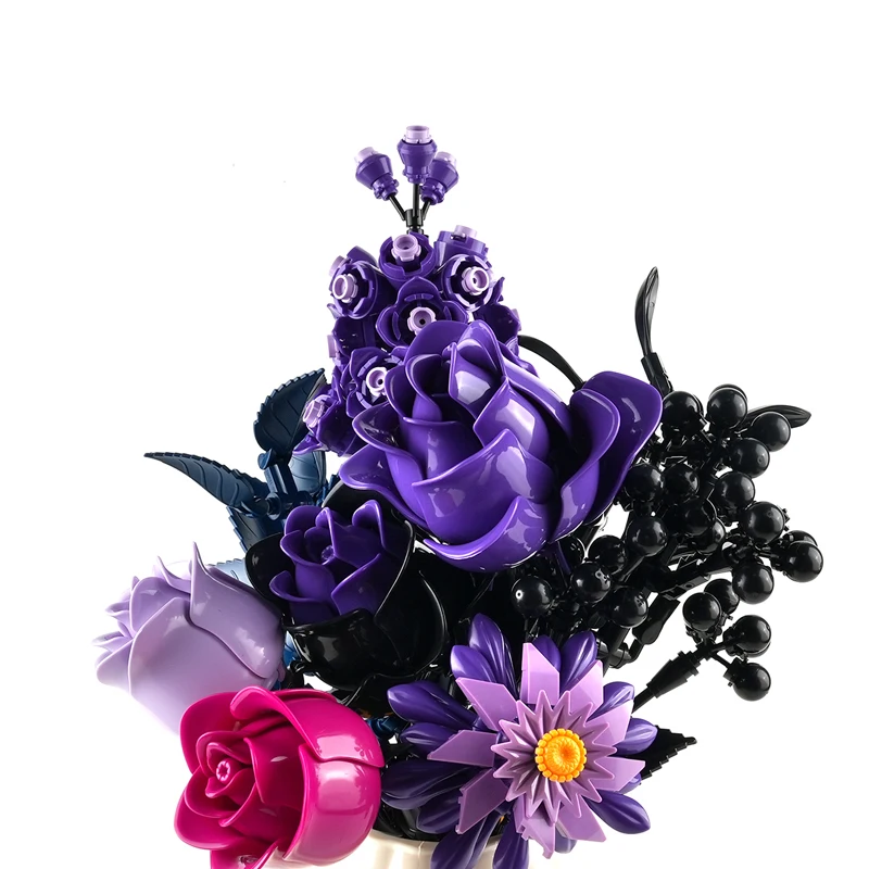 

Имитация фиолетового букета роз, модель строительного блока, искусственный цветок, украшение, игрушки MOC, кирпичи, праздничные подарки для девочек на день Святого Валентина