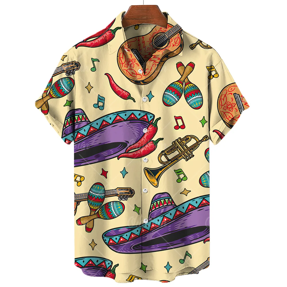 Vintage Men\'s Shirt Mexican style 3D Print Men\'s Clothing Summer Casual Hawaii Beach Hawaiian Harajuku Fashion Holiday Shirt