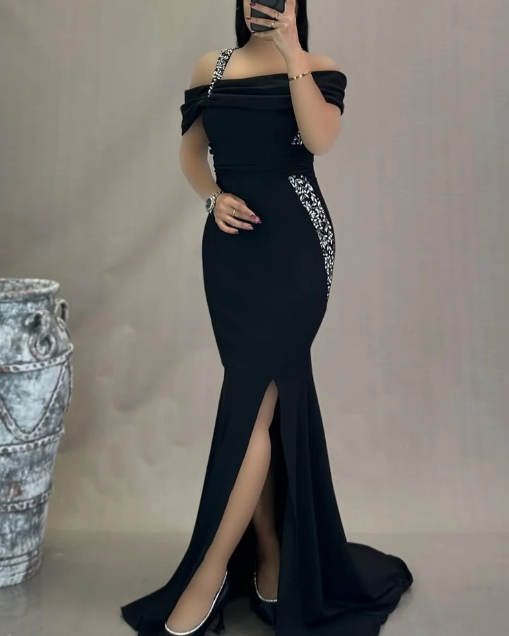 

Customized Modern Style Classic Jersey Beading Pleat Mermaid Off-the-shoulder Long Dresses Bespoke Occasion Dresses High Quality