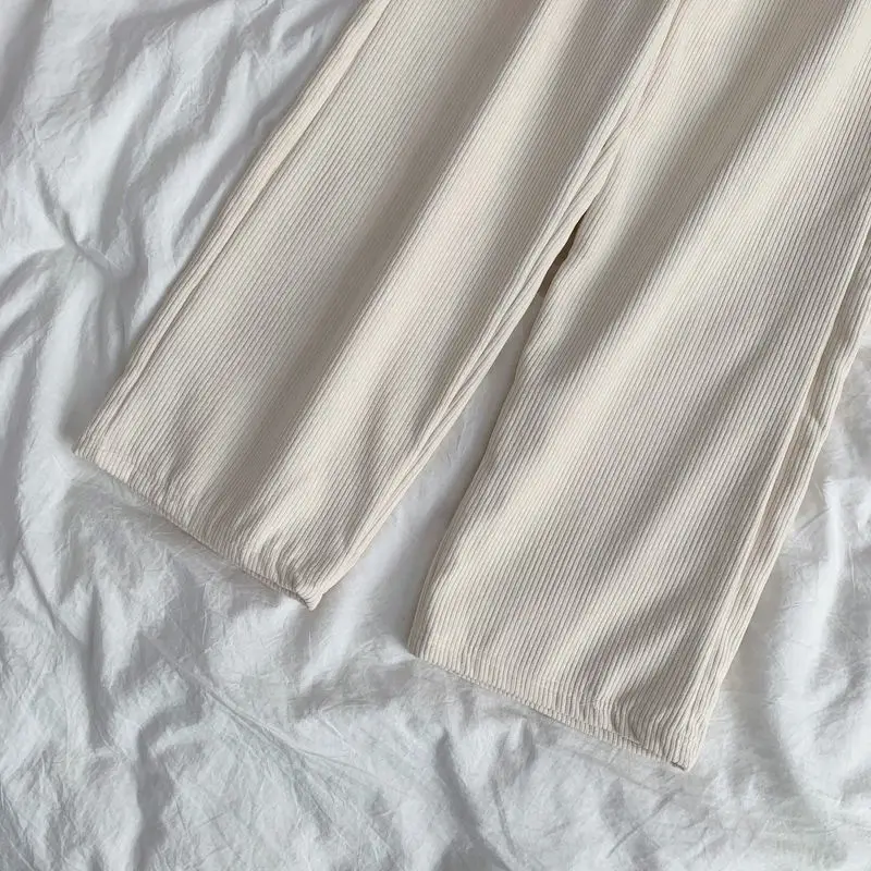 بنطال ذو قصة أرجل واسعة للنساء بطول الكاحل فضفاض بخصر مطاطي موضة الخريف الصلبة أنيقة للطلاب كل مباراة جيوب نسائية بنطلون بسيط