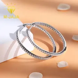 M-JAJA Real Moissanite Diamond Earrings 18K White Gold Plated 925 Sterling Silver Hoop Earrings for Women D Color VVS1 Jewelry