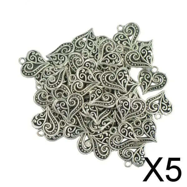 5-6pack 50 pcs Hollow Heart Charms Pendants for DIY Jewelry Making Tibetan