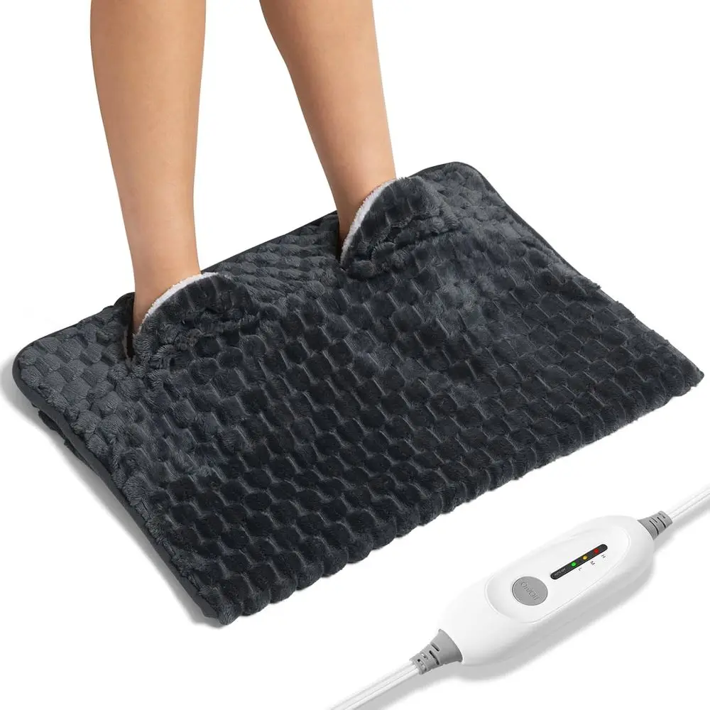 

Soft Flannel Electric Foot Warmer with Auto-Off, 3 Heat Levels, 16x22 Dark Grey Heating Pad for Feet, Abdomen, and Pain Relief