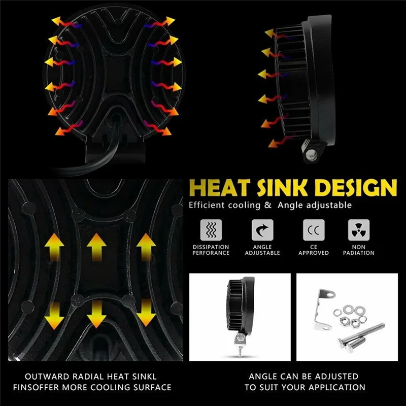 LICE-8Pcs 4인치 LED 작업등 콤보 스팟 플러드 오프로드 주행 황색 안개등