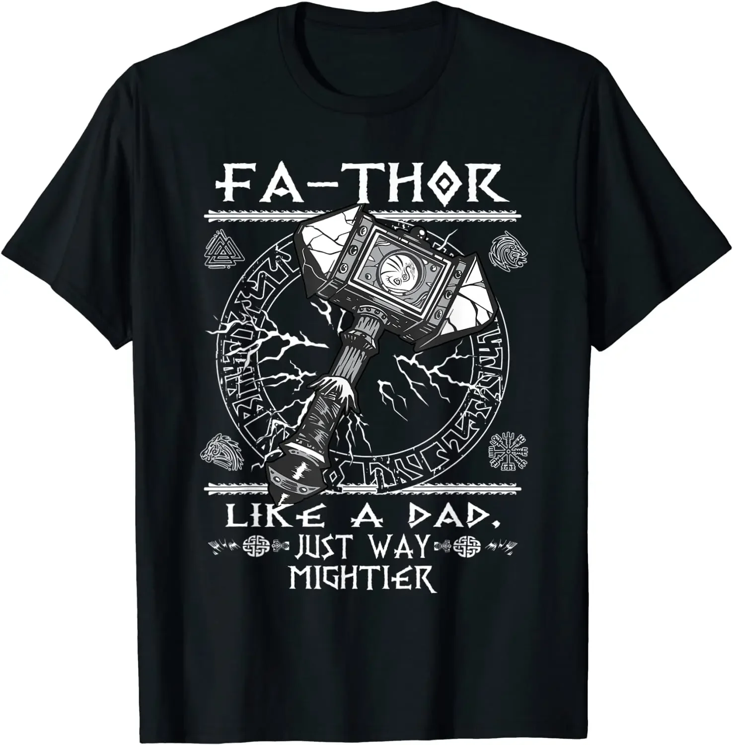 

Mens Fathor - Like A Dad Just Way Mightier Father's Day Vi king T-Shirt Premium Cotton Short Sleeve O-Neck Mens Tshirt S-3XL